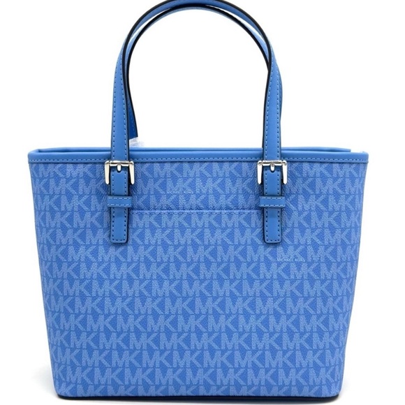 Michael Kors XS Jet Set Travel Top Zip Tote Bag Blue/Silver - Picture 3 of 11